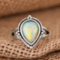 Vintage Antique Silver Water Drop Ring, Niche Sticker Design Sunset Glow Style Jewelry view 5