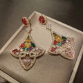 Light Luxury Colorful Zircon Geometric Fan Heart Stud Earrings For Women view 3