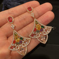 Light Luxury Colorful Zircon Geometric Fan Heart Stud Earrings For Women view 4