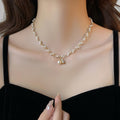 Sparkling Zircon Faux Pearl Beaded Gourd Sweater Necklace, French Vintage Light Luxury Jewelry view 3