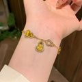18K Gold Plated Copper Tiger Eye Stone Hollow Gourd Bracelet, New Chinese Style Jewelry for Women view 4
