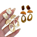 Chic Bohemian Resin And Wood Hollow Square Teardrop Drop Earrings With Silver Pins view 5
