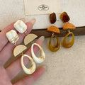 Chic Bohemian Resin And Wood Hollow Square Teardrop Drop Earrings With Silver Pins view 2