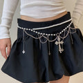 Rhinestone Hollow Cross Tassel Pearl Necklace And Waist Chain Belt Accessory view 1