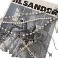 Rhinestone Hollow Cross Tassel Pearl Necklace And Waist Chain Belt Accessory view 5
