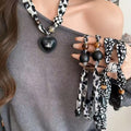 Vintage Ethnic Fabric Acrylic Wood Beaded Scarf Knot Geometric Round Collarbone Necklace view 3
