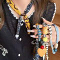Vintage Ethnic Fabric Acrylic Wood Beaded Scarf Knot Geometric Round Collarbone Necklace view 2