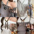 Vintage Ethnic Fabric Acrylic Wood Beaded Scarf Knot Geometric Round Collarbone Necklace view 1
