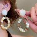 Silver Pin Brushed Metal Oval Resin Bean Stud Earrings Chic Light Luxury Jewelry view 3