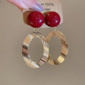 Silver Pin Brushed Metal Oval Resin Bean Stud Earrings Chic Light Luxury Jewelry view 4