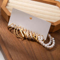 6 Pairs Vintage Gold Alloy Geometric Hoop Pearl Drop Earrings Set For Women Elegant Fashion Earrings view 4