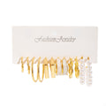 6 Pairs Vintage Gold Alloy Geometric Hoop Pearl Drop Earrings Set For Women Elegant Fashion Earrings view 5