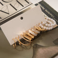 6 Pairs Vintage Gold Alloy Geometric Hoop Pearl Drop Earrings Set For Women Elegant Fashion Earrings view 2