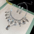 Copper Teardrop Rhinestone Tassel Necklace And Drop Earrings Jewelry Set Old Money Style view 3