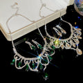 Copper Teardrop Rhinestone Tassel Necklace And Drop Earrings Jewelry Set Old Money Style view 1