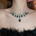 Copper Teardrop Rhinestone Tassel Necklace And Drop Earrings Jewelry Set Old Money Style view 4