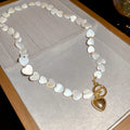 Mother Of Pearl Shell Heart Pendant Light Luxury Sweater Necklace For Women view 4
