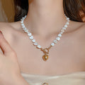 Mother Of Pearl Shell Heart Pendant Light Luxury Sweater Necklace For Women view 3
