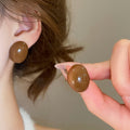 Modern Minimalist Alloy Geometric Round Enamel Stud Clip Earrings For Women view 3