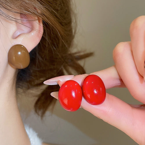 Modern Minimalist Alloy Geometric Round Enamel Stud Clip Earrings For Women