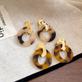 Leopard Print Acetate Geometric Round Pendant Drop Earrings With Silver Posts view 3