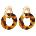 Leopard Print Acetate Geometric Round Pendant Drop Earrings With Silver Posts view 5