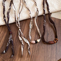 Brown Maillard Cloth Scarf Sweater Necklace With Geometric Tassel Ethnic Style For Women view 2