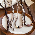 Brown Maillard Cloth Scarf Sweater Necklace With Geometric Tassel Ethnic Style For Women view 4