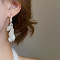Elegant Faux Pearl Petal Flower Tassel Drop Earrings With Silver Needle Studs For Women view 3