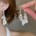 Elegant Faux Pearl Petal Flower Tassel Drop Earrings With Silver Needle Studs For Women view 1