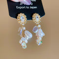 Court Style Oval Pearl Crystal Tassel Drop Earrings With Silver Needle And Rhinestone Inlay view 4