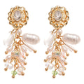 Court Style Oval Pearl Crystal Tassel Drop Earrings With Silver Needle And Rhinestone Inlay view 5