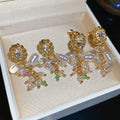 Court Style Oval Pearl Crystal Tassel Drop Earrings With Silver Needle And Rhinestone Inlay view 2