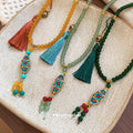 Vintage Ethnic Glass Crystal Beaded Oval Geometric Necklace New Chinese Style Collarbone Waist Chain view 2