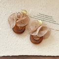 Silver Needle Resin Fabric Chiffon Flower Geometric Round Maillard Vintage Stud Earrings view 2