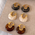 French Vintage Resin Geometric U Shaped Round Ear Cuff Earrings For Vacation Style view 1