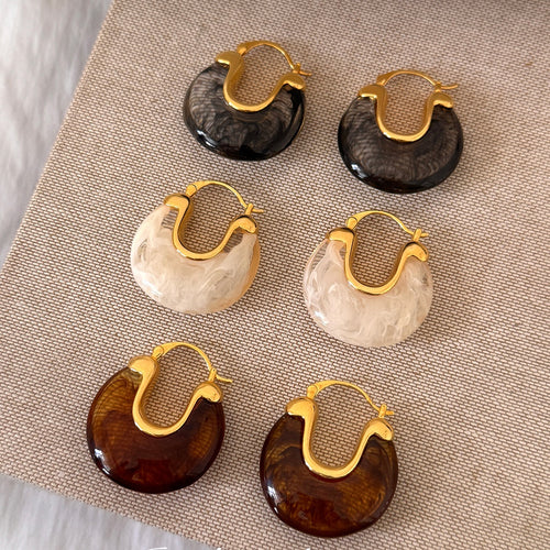 French Vintage Resin Geometric U Shaped Round Ear Cuff Earrings For Vacation Style