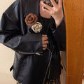 Plush Flocked Leather Flower Brooch For Women, Minimalist Autumn Winter Fashion Pin view 4