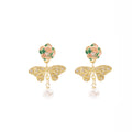 Elegant Colorful Enamel Flower Rhinestone Butterfly Tassel Faux Pearl Drop Stud Women's Earrings view 5