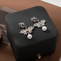 Elegant Colorful Enamel Flower Rhinestone Butterfly Tassel Faux Pearl Drop Stud Women's Earrings view 4