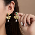 Elegant Colorful Enamel Flower Rhinestone Butterfly Tassel Faux Pearl Drop Stud Women's Earrings view 1