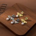 Elegant Colorful Enamel Flower Rhinestone Butterfly Tassel Faux Pearl Drop Stud Women's Earrings view 2
