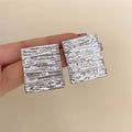Alloy Silver Needle Geometric Square Pleated Stud Earrings Minimalist Old Money Style With Circular Accent view 4