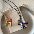 Style Wax Cord Hippopotamus Crystal Tail Pendant Creative Collarbone Sweater Necklace for Women view 2