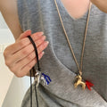 Style Wax Cord Hippopotamus Crystal Tail Pendant Creative Collarbone Sweater Necklace for Women view 1