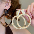 Vintage Resin Geometric Round Bamboo Pendant Drop Earrings With Silver Pins For Women view 1