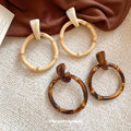 Vintage Resin Geometric Round Bamboo Pendant Drop Earrings With Silver Pins For Women view 2