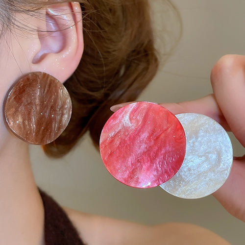 Acrylic Geometric Round Drop Earrings With Silver Pin Modern Statement Jewelry