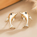 Cute Metal Dolphin Stud Earrings For Women, Niche Daily Wear Small Ear Jewelry Accessory view 2
