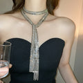 Luxury Copper Rhinestone Geometric Tassel Sweater Necklace For Women Fashion Waist Chain view 3